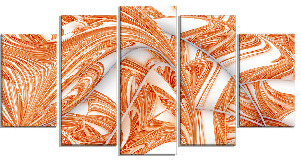 Brown Winter Fractal Pattern, Contemporary Art on Canvas, 60"x32", 5 Panels