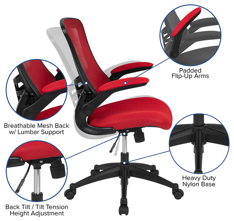 Mid-Back Mesh Swivel Ergonomic Task Office Chair, Red