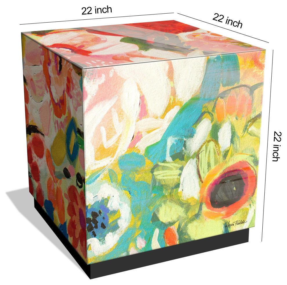 "Secret Garden II & III" Reverse Printed Beveled Art Glass Table, Set of 2