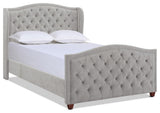 Marcella Upholstered Tufted Shelter Wingback Panel Bed, Silver Grey Polyester, Queen