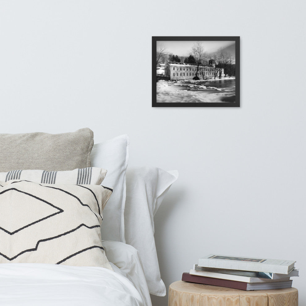 Winter at Powder Mill Rural Landscape Framed Photo Paper Wall Art Prints, Black, 11" X 14"