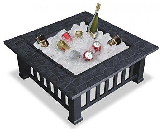 32" Gray Square Charcoal or Wood Burning Fire Pit With Cover