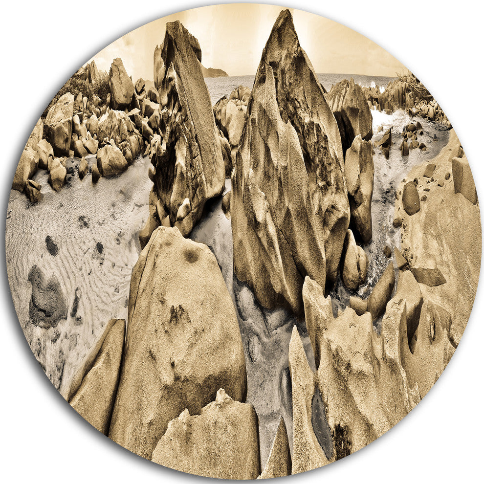 Rocky Praslin Seychelles Panorama, Landscape Disc Metal Wall Art, 23"