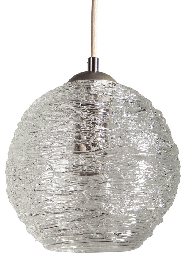 Contemporary Spun Glass Globe Kitchen Pendant Lights, Clear, 6" Round, Satin Bro