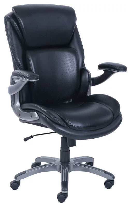 Modern Swivel Office Chair, Padded Faux Leather Seat With Adjustable Arms, Black