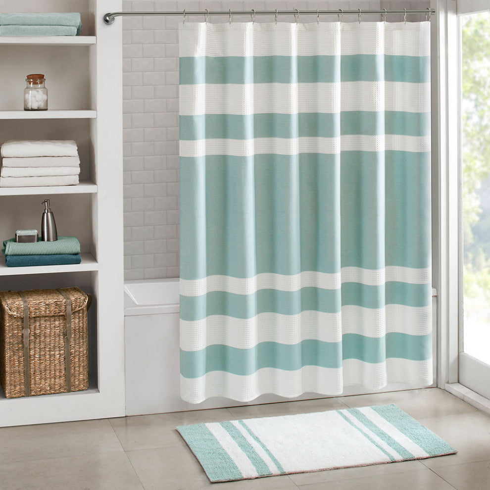 Madison Park Spa Waffle Shower Curtain With 3M Treatment, Aqua
