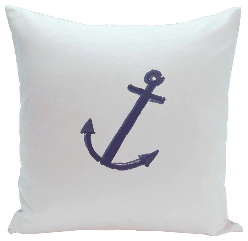 Polyester Decorative Outdoor Pillow, Anchor, Blue, 18"x18"
