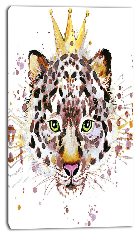 Leopard Head with Golden Crown, Contemporary Animal Art Canvas, 16"x32"