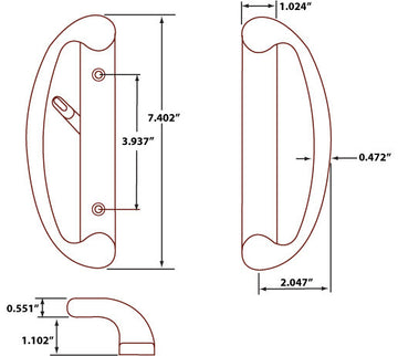 Sonoma Sliding Door Handle With 3-15/16" CTC Screwholes, Antique Brass