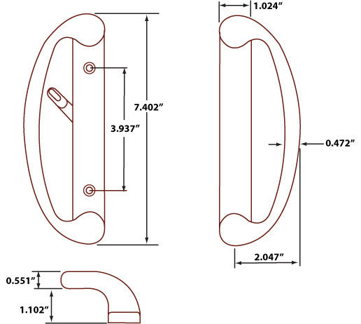 Sonoma Sliding Door Handle With 3-15/16" CTC Screwholes, Antique Brass