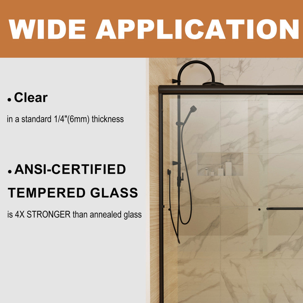 60" W x 70" H Framed Traditional Sliding Shower Door, Matte Black