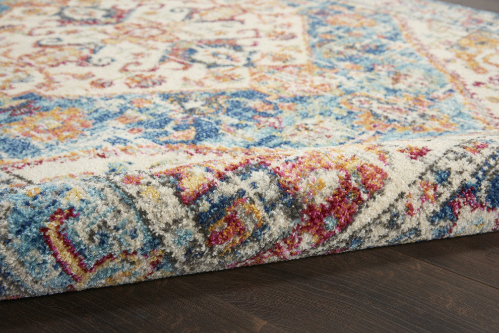 8 x 10 Ivory and Light Blue Distressed Area Rug