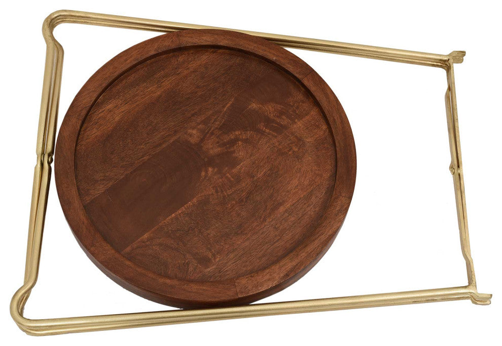 East at Main 19-inch Gold Iron and Natural Wood Round Accent Table