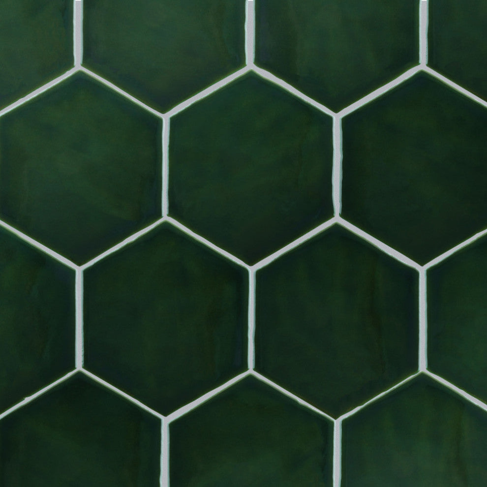 Viva Hex Antic Verde Ceramic Wall Tile, Green