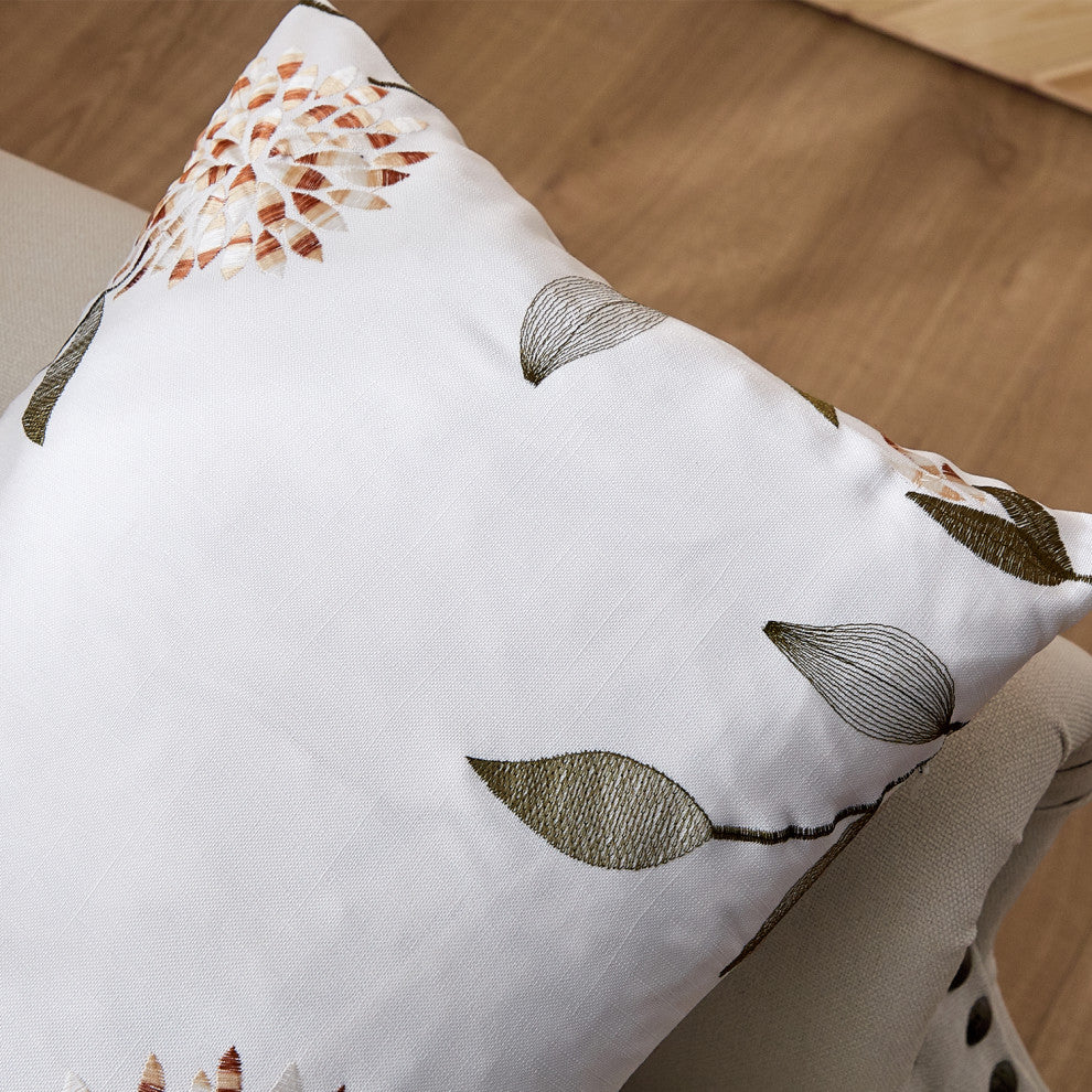 Embroidery Canvas Pillow Cover 2 Piece Set, Gold, 20" X 20"