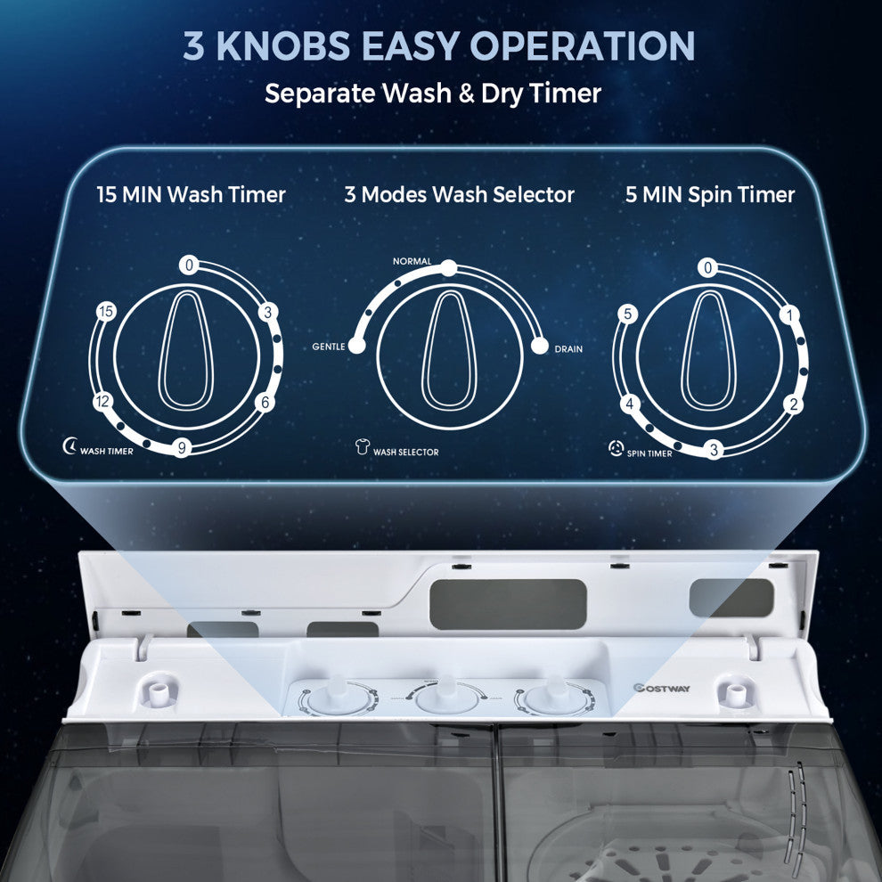 Costway 21LBS Portable Compact Mini Twin Tub Washing Machine Drain Pump Spinner