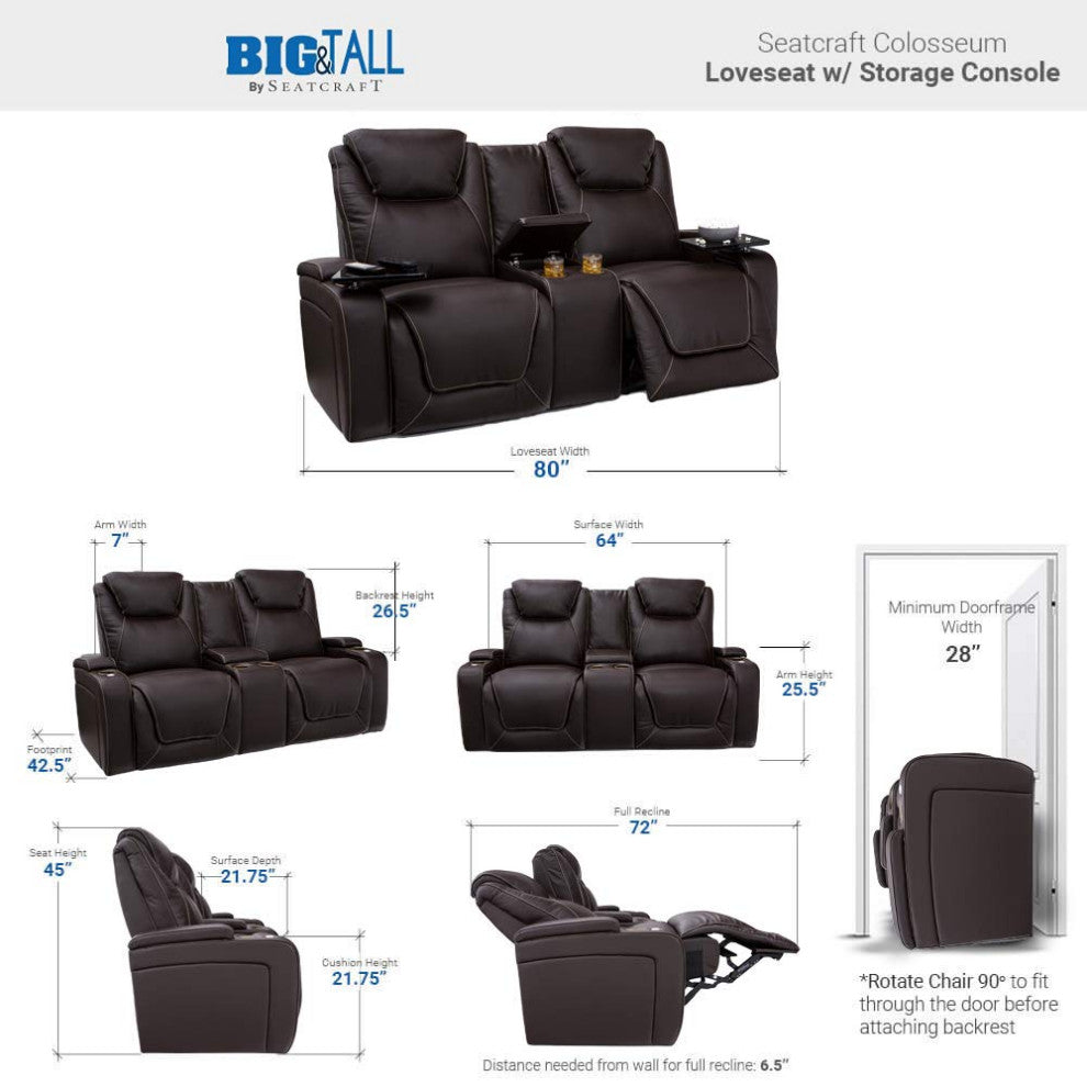 Seatcraft Colosseum Home Theater Seating, Brown, Loveseat