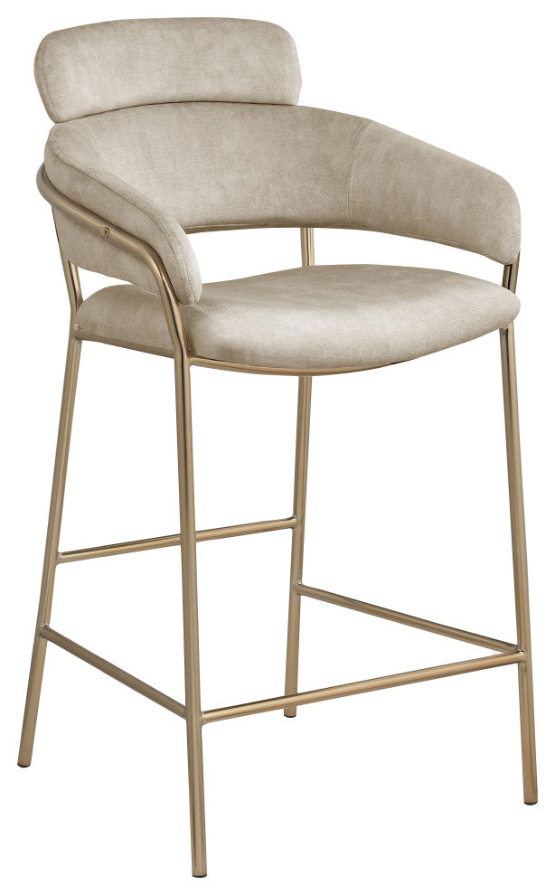 Yara Beige Velvet Upholstered Counter Stool, Stone