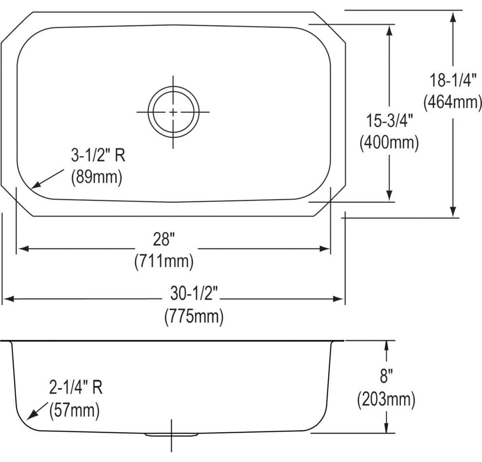 DCFU2816 Dayton Stainless Steel 30-1/2" x 18-1/4" Undermount Sink