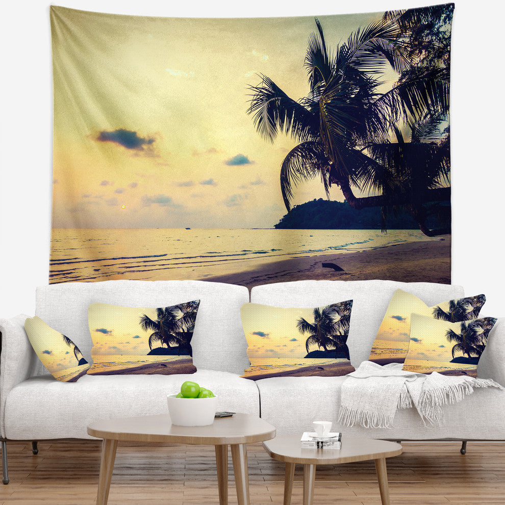 Silhouette Coconut Tree Seascape Wall Tapestry, 39"x32"