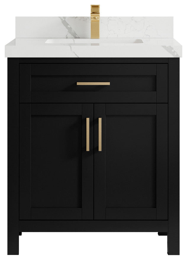 Cambridge 30 Single Sink Bath Vanity in Black 2" Calacatta Laza