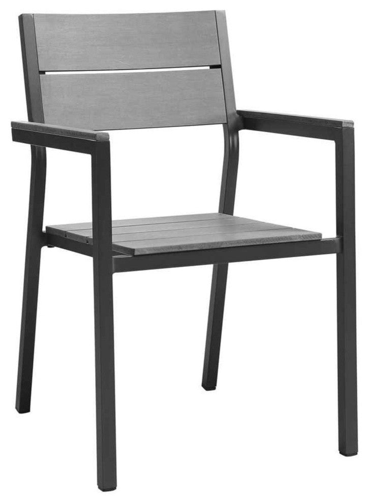 Modern Urban Contemporary Dining Outdoor Patio Armchair, Brown Gray Steel