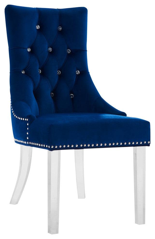 Gobi Modern & Contemporary Tufted Dining Chair in Blue Velvet with Acrylic Legs