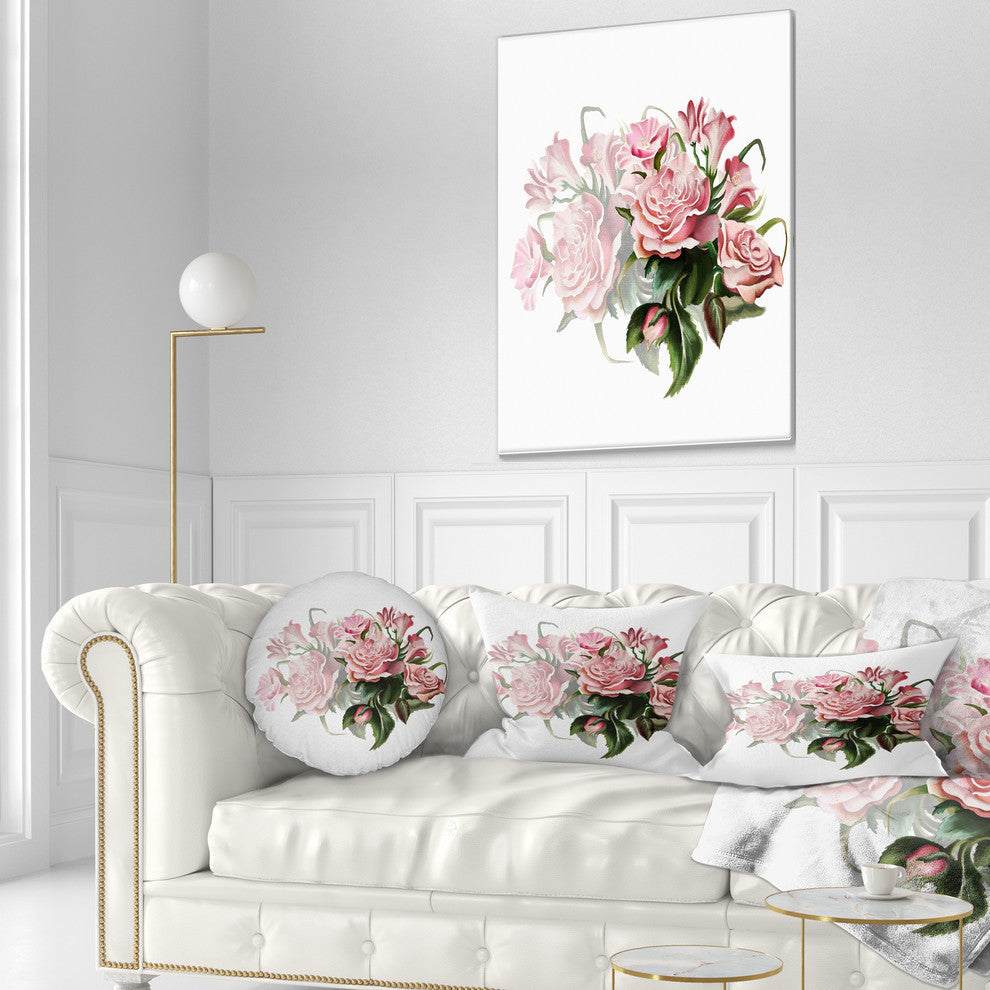 Pink Rose Bouquet Watercolor Floral Throw Pillow, 12"x20"