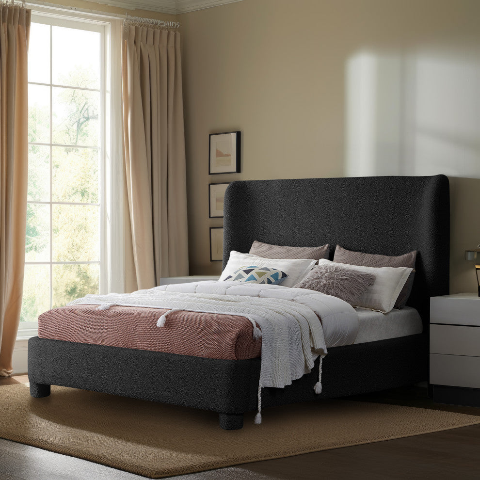 Penny Bed, Black, Queen, Boucle Fabric