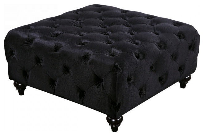 Chesterfield Velvet Upholstered Ottoman, Black