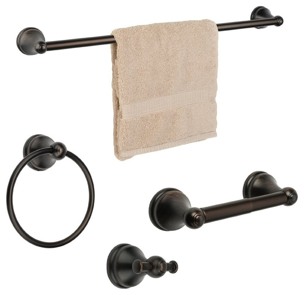 Brentwood Series Hardware Set, Oil Rubbed Bronze, 4-Piece With 24" Towel Bar
