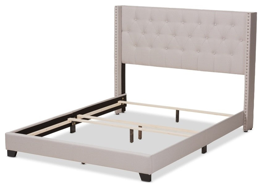 Modern Beige Fabric Upholstered King Size Bed