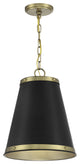 1-Light Pendant, Matte Black With Natural Brass
