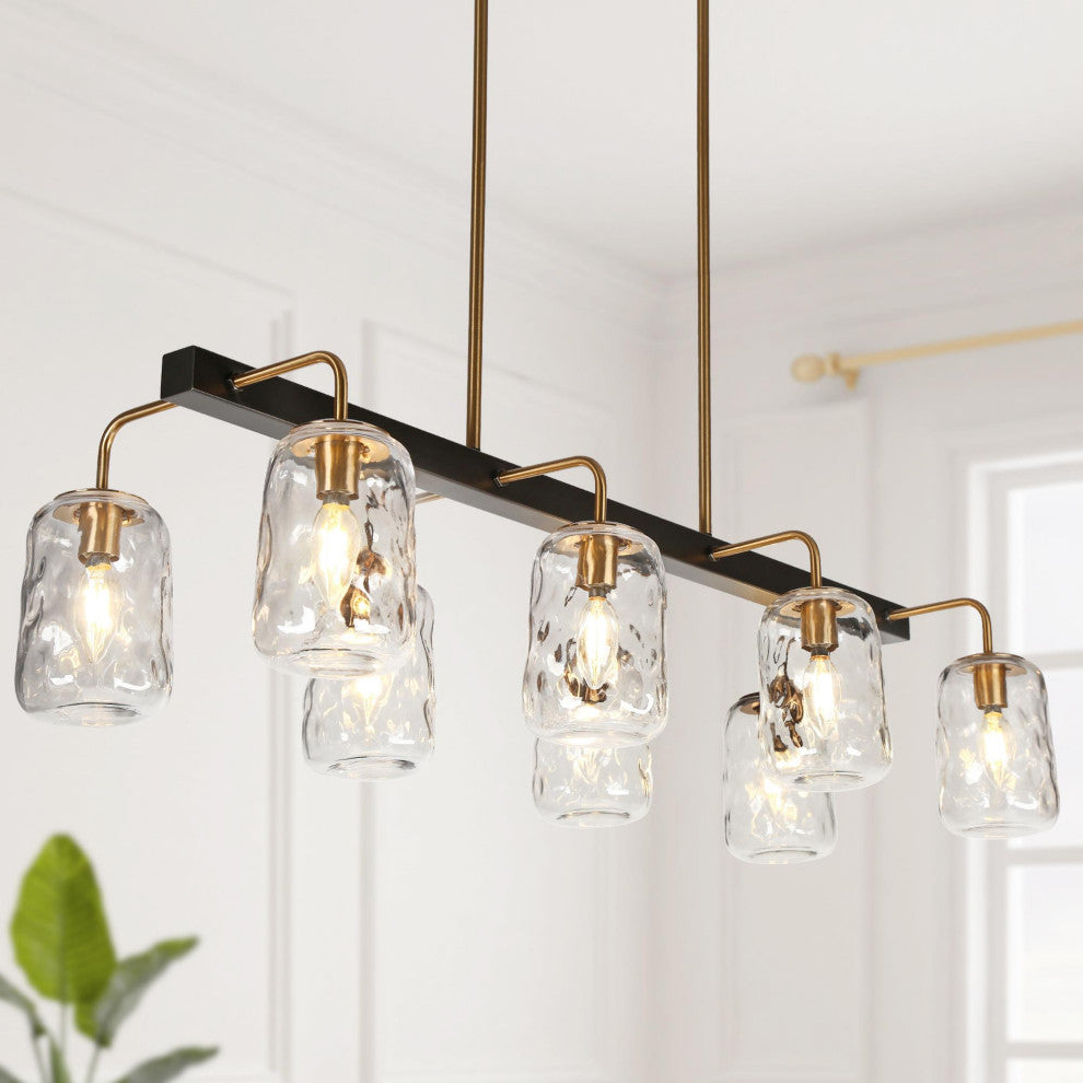 LNC Modern 8-Lights Black Gold Kitchen Island Light Linear Chandelier