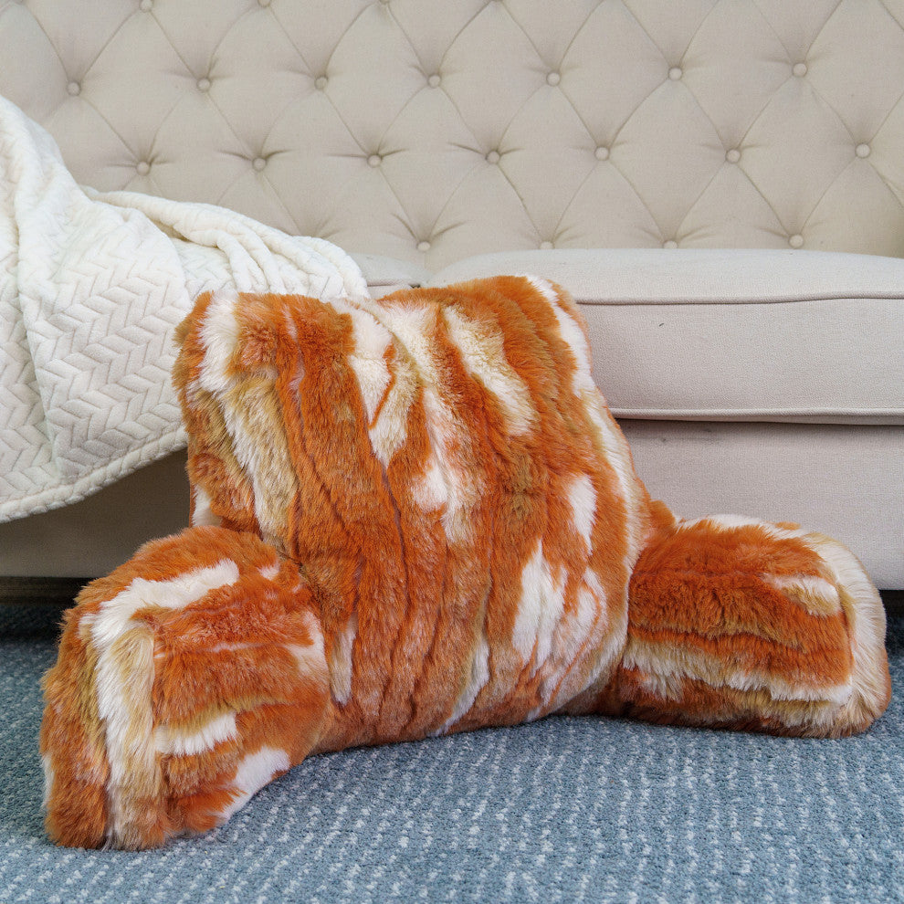 Jacquard Faux Fur Bed Rest NEED ASSEMBLY, 20" x 18" x 17", Burnt Orange