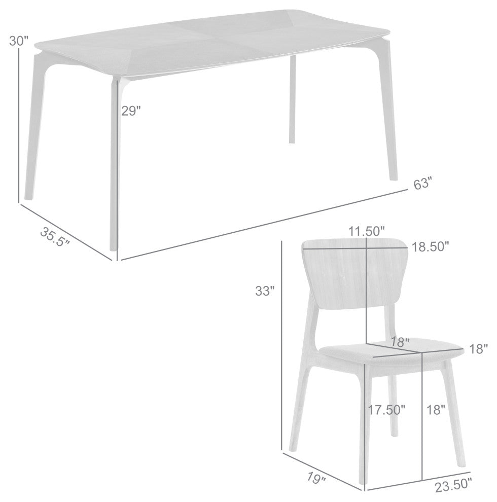 Kalia 7-Piece Wood Dining Set, Walnut Finish With Charcoal Fabric