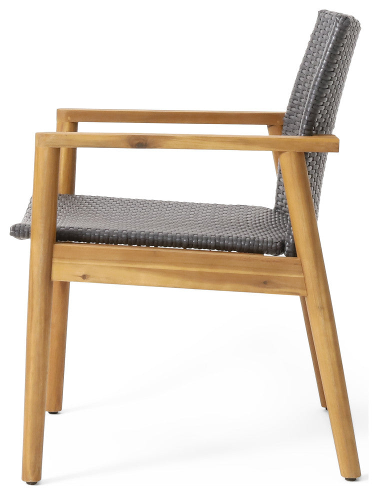 Alamosa Outdoor Wicker and Acacia Wood Club Chairs, Set of 2, Gray and Teak