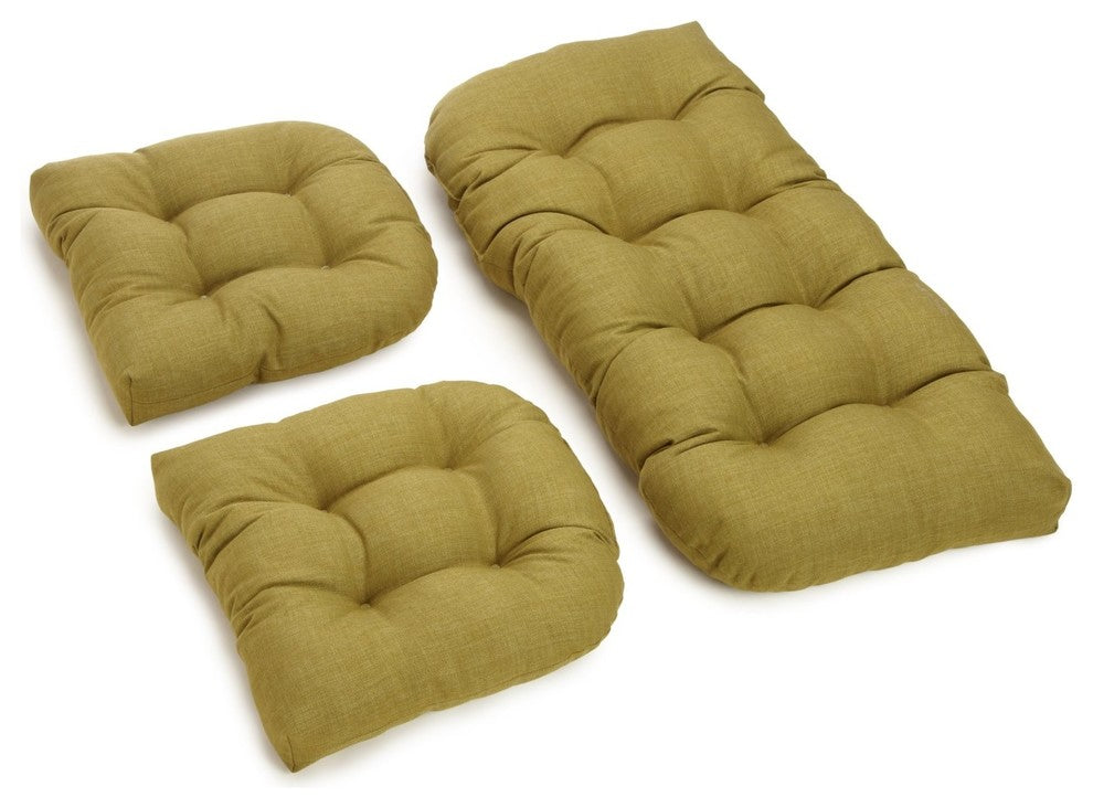 U-Shaped Spun Polyester Tufted Settee Cushion Set, Set of 3, Olive