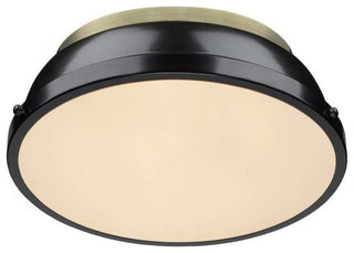 Golden Duncan 2 Light Flush Mount, Aged Brass, Black Shade