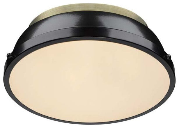 Golden Duncan 2 Light Flush Mount, Aged Brass, Black Shade