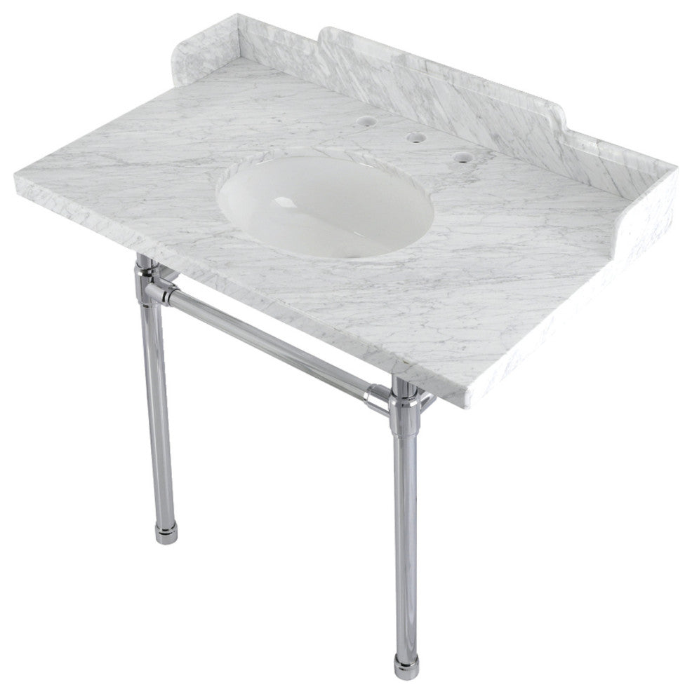 Kingston Brass LMS36M81ST 36" Carrara Marble Console Sink, Legs