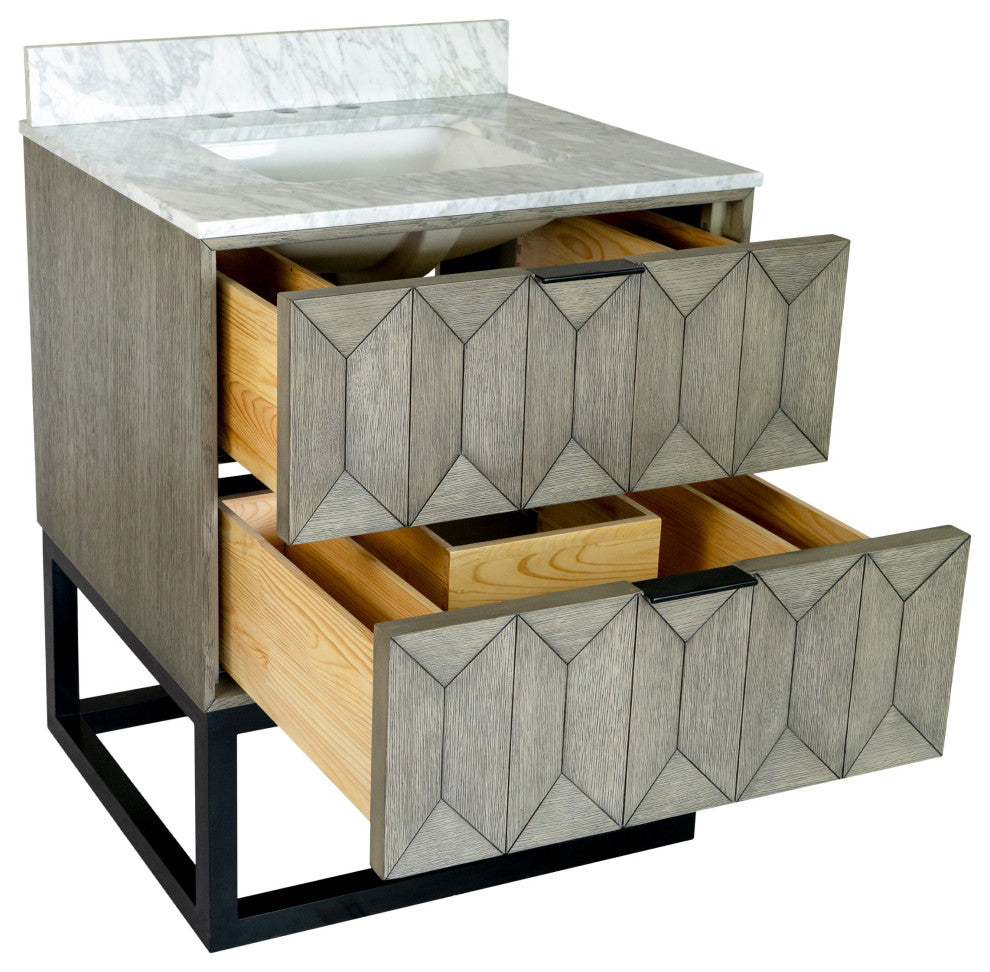 Henley 30" Bathroom Vanity, Gray Oak, Top: Carrara Marble