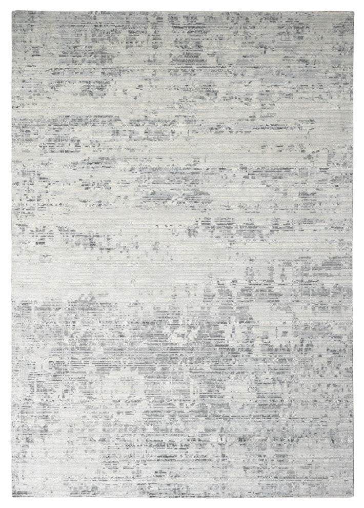 Shadow White Weaved Hand Knotted Undyed Wool Nepali Oriental Rug, 8'11"x11'11"