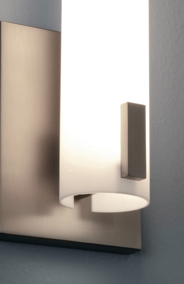 Bowen, Wall Sconce, Satin Nickel Finish, White Acrylic Shade
