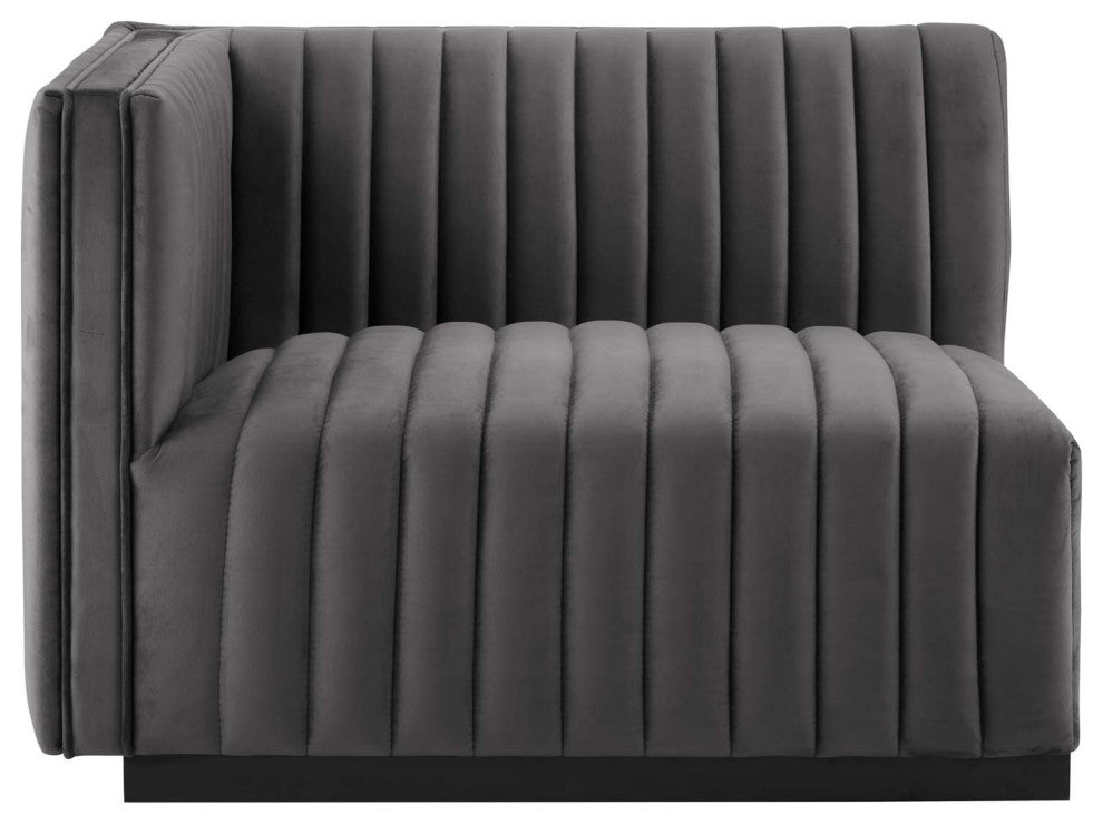 Conjure Channel Tufted Performance Velvet 4-Piece Sofa, Black Gray