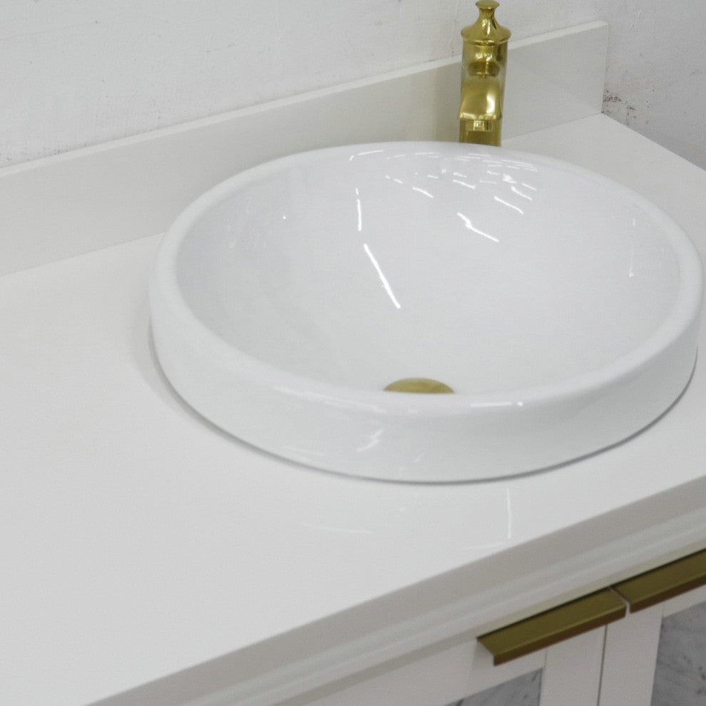 43" Single Vanity, White Finish With White Engineered Stone Top