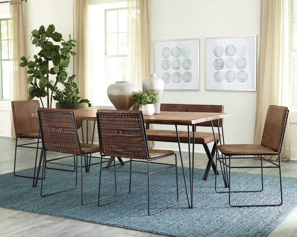 Upholstered Dining Bench, Antique Brown and Black