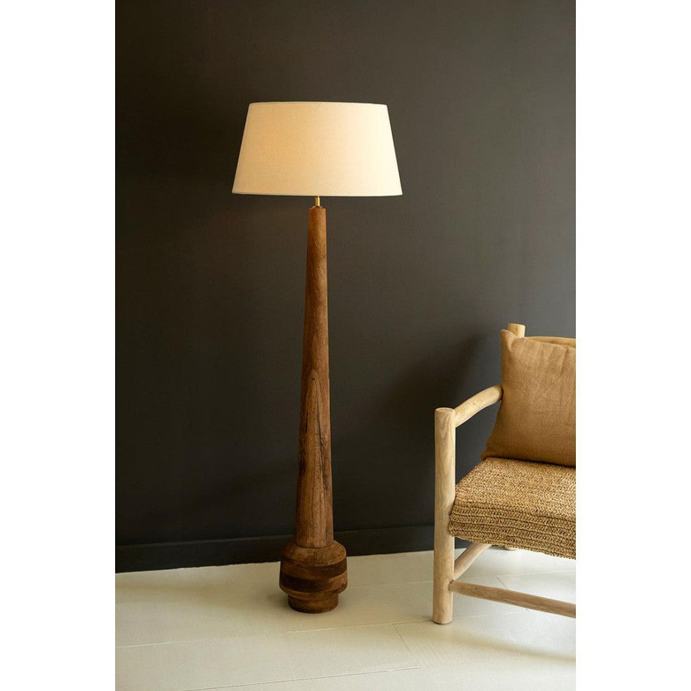 Classic Rustic Tapered Wood Column Floor Lamp 61 in Rich Grain Minimalist