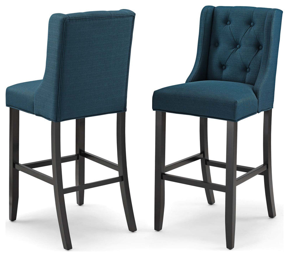 Bar Stool Chair Barstool, Set of 2, Fabric, Wood, Navy Blue, Modern, Bar Pub