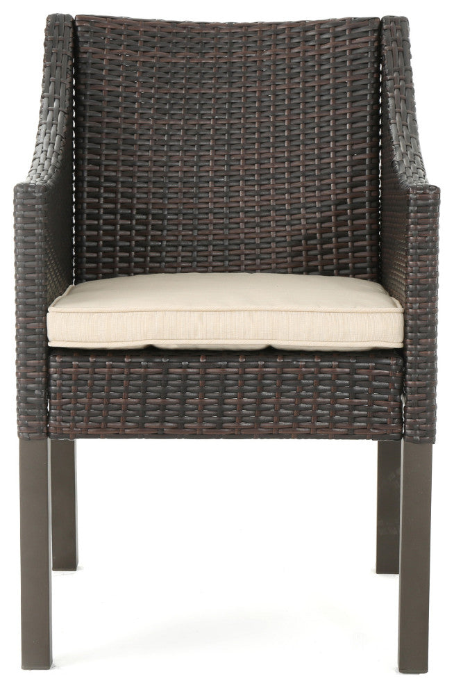 GDF Studio Antioch Outdoor Wicker Dining Chairs, Set of 2, Multi-Brown/Beige